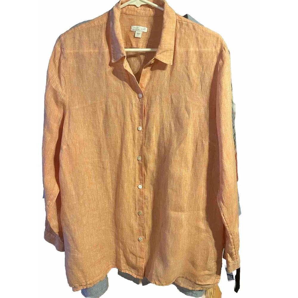 J. Jill Shirt Womens L Coral Love Linen Essential Shirt Long Sleeve
